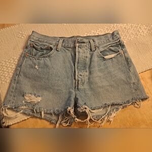 Levi's Blue Distressed Jean Shorts High-Waisted Cut-Offs
